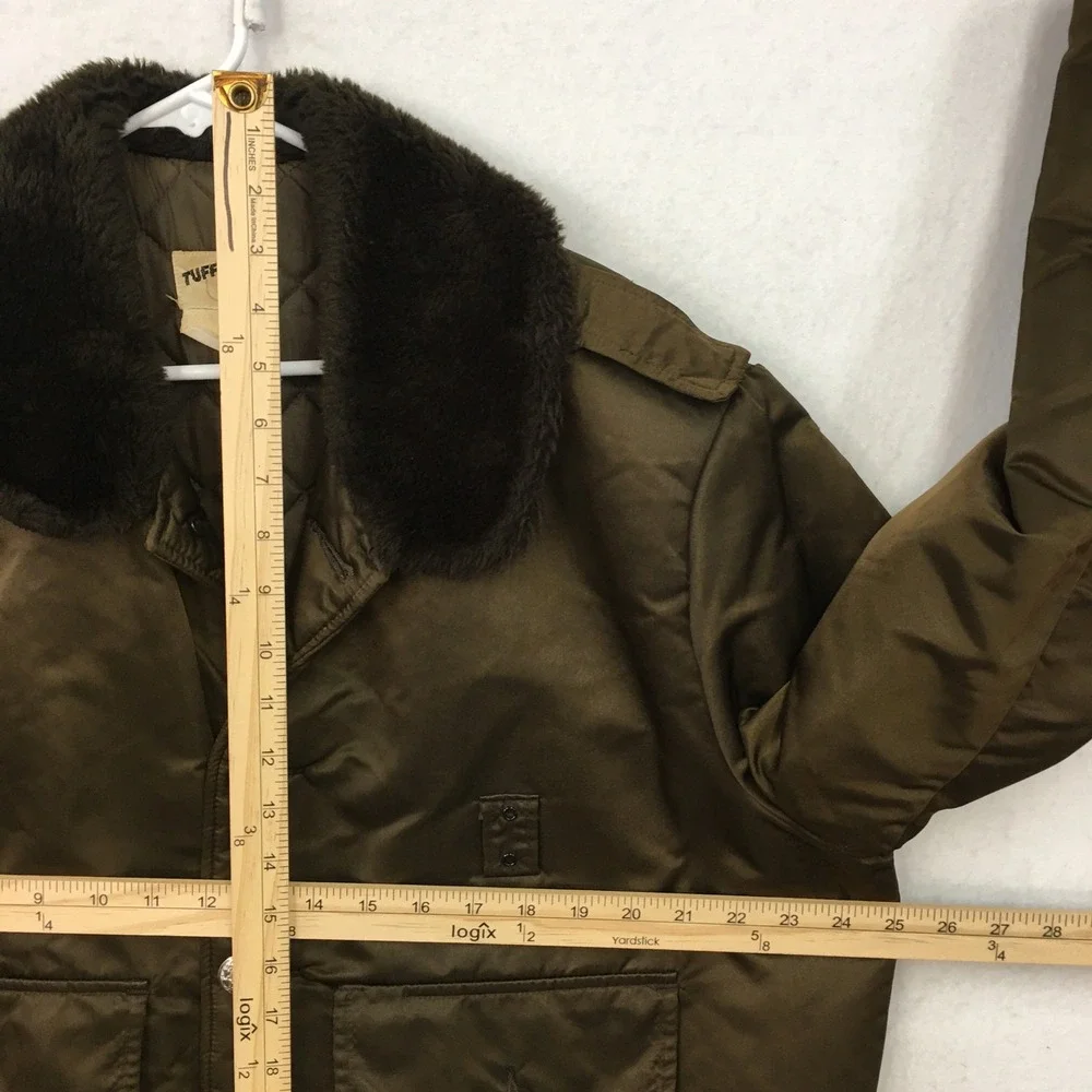 Vintage Tuffy Mens Bomber Flight Jacket Olive Brown Faux‎ Fur Collar Quilted 44